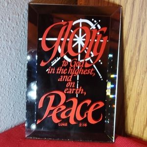 Mirror Luke 2:14 Glory To God & On Earth Peace NWOT By Autom W/ Wooden Stand